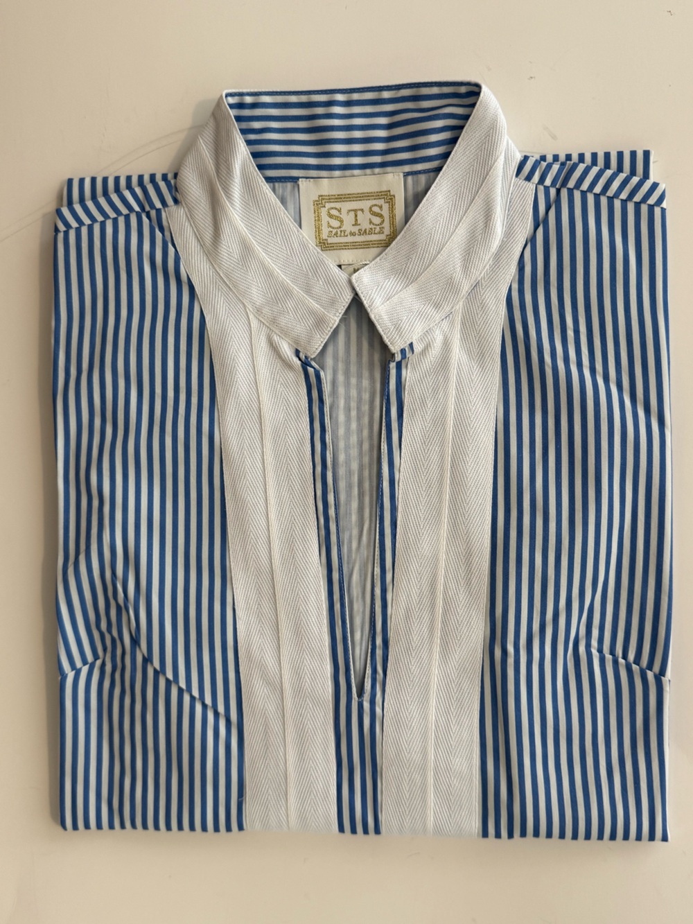 NWT Sail to Sable Seersucker Long Sleeve Caftan Dress Blue White Stripe M $188 - Picture 2 of 5